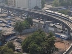 Mumbai, India - January 11, 2023: Aerial view of Metro 2A Line trial run over Linking Road near Adarsh Nagar, at Andheri, in Mumbai, India, on Wednesday, January 11, 2023. (Photo by Vijay Bate/HT Photo) (HT PHOTO) Mumbai, India - January 11, 2023: Aerial view of Metro 2A Line trial run over Linking Road near Adarsh Nagar, at Andheri, in Mumbai, India, on Wednesday, January 11, 2023. (Photo by Vijay Bate/HT Photo) (HT PHOTO)
