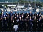  Leaders attending the launch of the Global Alliance Against Hunger and Poverty pose for a group photo after the first session of the G20 Leaders' Meeting in Rio de Janeiro, Brazil, on November 18, 2024. (AFP)