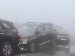 A thick fog on the Agra-Lucknow Expressway led to multiple collisions with a broken truck. A thick fog on the Agra-Lucknow Expressway led to multiple collisions with a broken truck.