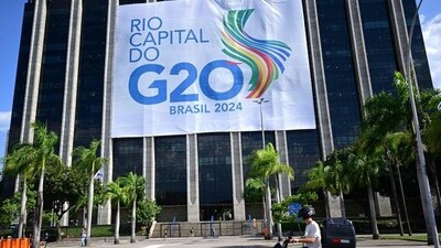 A G20 Summit banner is displayed at the City Hall in Rio de Janeiro, Brazil A G20 Summit banner is displayed at the City Hall in Rio de Janeiro, Brazil