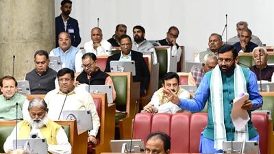 Chief minister Nayab Singh Saini speaking during the winter session of the Haryana Vidhan Sabha in Chandigarh on Monday. (Keshav Singh/HT)