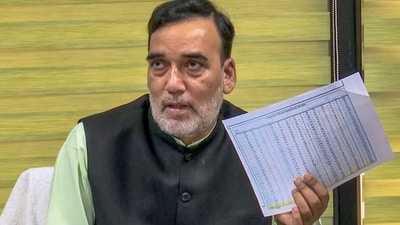 Delhi environment minister Gopal Rai addresses a press conference regarding the ongoing air pollution crisis in the national capital, in New Delhi, Monday, Nov. 18, 2024. (PTI) Delhi environment minister Gopal Rai addresses a press conference regarding the ongoing air pollution crisis in the national capital, in New Delhi, Monday, Nov. 18, 2024. (PTI)