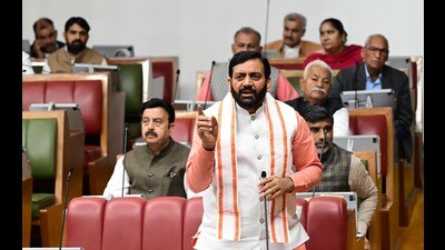 Haryana Chief Minister Nayab Singh Saini speaking during the fourth day of Winter Session of Haryana Vidhan Sabha at Chandigarh on Tuesday. (HT Photo) Haryana Chief Minister Nayab Singh Saini speaking during the fourth day of Winter Session of Haryana Vidhan Sabha at Chandigarh on Tuesday. (HT Photo)