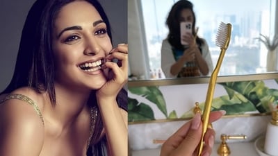 Kiara Advani and her gold toothbrush Kiara Advani and her gold toothbrush