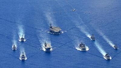 Navy vessels from AUKUS conduct a military exercise in the Indo-Pacific region. (US Navy handout) Navy vessels from AUKUS conduct a military exercise in the Indo-Pacific region. (US Navy handout)