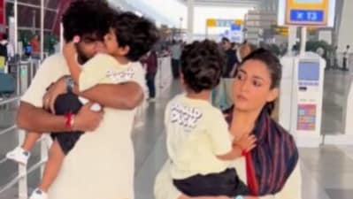 Vignesh Shivan and Nayanthara were clicked with their sons Uyir and Ulag at the airport. Vignesh Shivan and Nayanthara were clicked with their sons Uyir and Ulag at the airport.