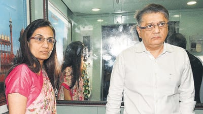 New Delhi, India - May 14, 2019: Former ICICI Bank CEO Chanda Kochhar and her husband Deepak Kochhar arrive to appear before Enforcement Directorate (ED) in connection with a bank loan fraud and money laundering case probe, in New Delhi, India, on Tuesday, May 14, 2019. (Photo by Biplov Bhuyan/ Hindustan Times) (Biplov Bhuyan/HT PHOTO) New Delhi, India - May 14, 2019: Former ICICI Bank CEO Chanda Kochhar and her husband Deepak Kochhar arrive to appear before Enforcement Directorate (ED) in connection with a bank loan fraud and money laundering case probe, in New Delhi, India, on Tuesday, May 14, 2019. (Photo by Biplov Bhuyan/ Hindustan Times) (Biplov Bhuyan/HT PHOTO)
