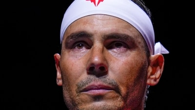 Spain's tennis player Rafael Nadal during the national anthem ahead of a Davis Cup quarterfinal match. (AP Photo/Manu Fernandez) (AP) Spain's tennis player Rafael Nadal during the national anthem ahead of a Davis Cup quarterfinal match. (AP Photo/Manu Fernandez) (AP)