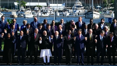 Leaders attending the launch of the Global Alliance Against Hunger and Poverty pose for a group photo after the first session of the G20 Leaders' Meeting in Rio de Janeiro, Brazil, on November 18, 2024. (AFP) (AFP) Leaders attending the launch of the Global Alliance Against Hunger and Poverty pose for a group photo after the first session of the G20 Leaders' Meeting in Rio de Janeiro, Brazil, on November 18, 2024. (AFP) (AFP)