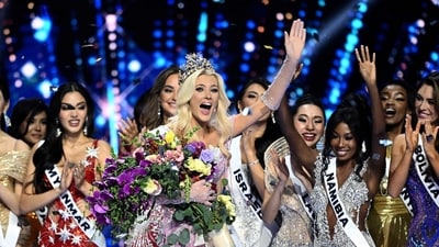 The newly crowned Miss Universe 2024, Victoria Kjaer Theilvig (C) from Denmark, reacts as she celebrates amid the other participants after winning the 73rd edition of the Miss Universe pageant in Mexico City on November 16, 2024. (Photo by CARL DE SOUZA / AFP) (AFP) The newly crowned Miss Universe 2024, Victoria Kjaer Theilvig (C) from Denmark, reacts as she celebrates amid the other participants after winning the 73rd edition of the Miss Universe pageant in Mexico City on November 16, 2024. (Photo by CARL DE SOUZA / AFP) (AFP)