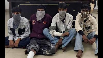 The accused in the custody of the Sahnewal police in Ludhiana on Monday. (HT photo) The accused in the custody of the Sahnewal police in Ludhiana on Monday. (HT photo)