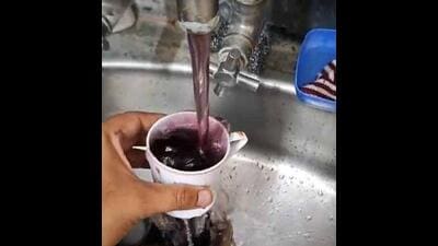 The murky water collected from taps in Shivpuri area in Ludhiana on Tuesday. (HT Photo)