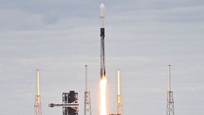 A SpaceX Falcon 9 rocket with the GSAT-20 satellite aboard launches from Launch Complex 40 at NASA Kennedy Space Center in Cape Canaveral on November 18, 2024. (AFP) A SpaceX Falcon 9 rocket with the GSAT-20 satellite aboard launches from Launch Complex 40 at NASA Kennedy Space Center in Cape Canaveral on November 18, 2024. (AFP)