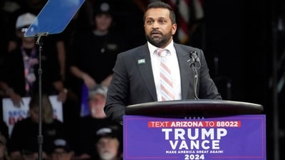 Kash Patel, former chief of staff to the defense secretary speaks on the day Republican presidential candidate and former U.S. President Donald Trump holds a campaign rally, in Prescott Valley, Arizona, U.S., October 13, 2024. (REUTERS)