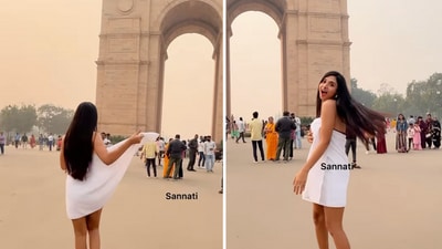 A new video by Kolkata model-influencer Sannati Mitra has raised eyebrows as she is seen dancing in a white towel and slippers. (Instagram/sannati__) A new video by Kolkata model-influencer Sannati Mitra has raised eyebrows as she is seen dancing in a white towel and slippers. (Instagram/sannati__)