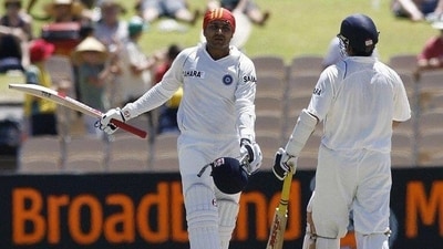 Virender Sehwag celebrates his century in Adelaide with Sachin Tendulkar. (AFP) Virender Sehwag celebrates his century in Adelaide with Sachin Tendulkar. (AFP)
