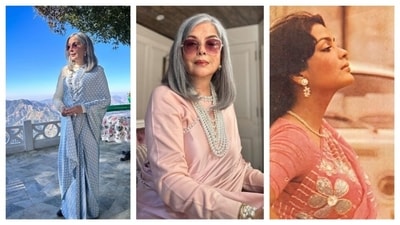 Zeenat Aman continues to embody her classic style by donning pastel sarees with full-sleeve blouses and accessorizing with pearls. Emanating an old-money aesthetic in her outfit, she now opts for layered pearl or long necklaces, as opposed to before—who doesn't love a good pearl accessory? (Instagram) Zeenat Aman continues to embody her classic style by donning pastel sarees with full-sleeve blouses and accessorizing with pearls. Emanating an old-money aesthetic in her outfit, she now opts for layered pearl or long necklaces, as opposed to before—who doesn't love a good pearl accessory? (Instagram)