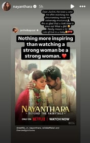 A screen grab of Nayanthara's Instagram stories. A screen grab of Nayanthara's Instagram stories.