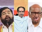 Maharashtra chief minister Eknath Shinde, Shiv Sena (UBT) chief Uddhav Thackeray and NCP(SP) president Sharad Pawar.