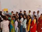 Voters line up at a booth in Thane Pachpakhadi. HT Photo Praful Gangurde Voters line up at a booth in Thane Pachpakhadi. HT Photo Praful Gangurde