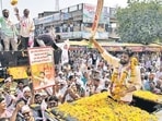 PJP chief Bachchu Kadu (holding a bat) is seeking a fifth term from Achalpur. The party is contesting four seats in Amravati PJP chief Bachchu Kadu (holding a bat) is seeking a fifth term from Achalpur. The party is contesting four seats in Amravati