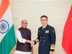 Defence minister Rajnath Singh meets Chinese minister Of national defence, Admiral Dong Jun during the 11th ASEAN Defence Ministers Meeting-Plus (ADMM Plus), in Vientiane on Wednesday.
