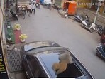 The video of the monkey's frightening fall has gone viral on social media. The video of the monkey's frightening fall has gone viral on social media.