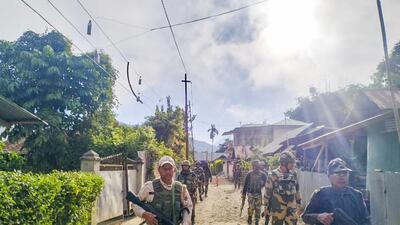 *Security personnel conduct patrolling in a sensitive area of Manipur. Search operations and area domination were conducted by security forces in the fringe and vulnerable areas of hill and valley districts of the state. (PTI) *Security personnel conduct patrolling in a sensitive area of Manipur. Search operations and area domination were conducted by security forces in the fringe and vulnerable areas of hill and valley districts of the state. (PTI)
