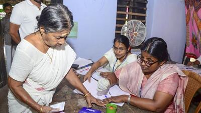 A woman casts her vote for the Palakkad assembly bypoll on Wednesday. (PTI)