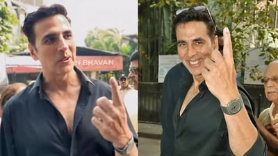 Akshay Kumar photographed after casting his vote for the Maharashtra Assembly Elections 2024 Akshay Kumar photographed after casting his vote for the Maharashtra Assembly Elections 2024