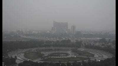 An aerial view of Gomti Nagar amid smog. (HT Photo) An aerial view of Gomti Nagar amid smog. (HT Photo)