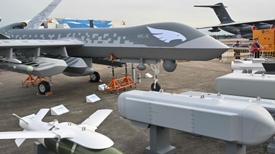 A Wing Loong-X drone is displayed during the 15th China International Aviation and Aerospace Exhibition in Zhuhai, in southern China's Guangdong province on November 15, 2024. (Photo by Hector RETAMAL / AFP) A Wing Loong-X drone is displayed during the 15th China International Aviation and Aerospace Exhibition in Zhuhai, in southern China's Guangdong province on November 15, 2024. (Photo by Hector RETAMAL / AFP)