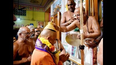 Chief Minister Yogi Adityanath during the unveiling ceremony of Shri Rajagopuram in the holy presence of saints and religious gurus at the 'Divyadesh' Sugreev Fort in Ayodhya on Wednesday (PTI) Chief Minister Yogi Adityanath during the unveiling ceremony of Shri Rajagopuram in the holy presence of saints and religious gurus at the 'Divyadesh' Sugreev Fort in Ayodhya on Wednesday (PTI)
