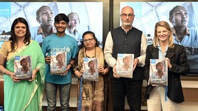 Cynthia McCaffrey, UNICEF Representative to India with Kartik Verma, UNICEF India youth advocate and others release UNICEF’S global flagship report, The State of the World’s Children 2024 report titled, ‘The Future of Children in a Changing World, in New Delhi on Wednesday. (ANI) Cynthia McCaffrey, UNICEF Representative to India with Kartik Verma, UNICEF India youth advocate and others release UNICEF’S global flagship report, The State of the World’s Children 2024 report titled, ‘The Future of Children in a Changing World, in New Delhi on Wednesday. (ANI)