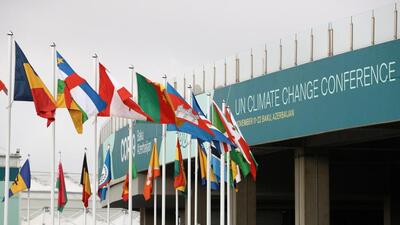 Flags fly near a venue of the COP29 United Nations climate change conference, in Baku, Azerbaijan, on Wednesday. (REUTERS) Flags fly near a venue of the COP29 United Nations climate change conference, in Baku, Azerbaijan, on Wednesday. (REUTERS)