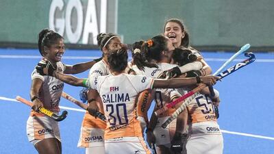 Indian players celebrate their goal against China in the Asian Champions Trophy final, in Rajgir on Wednesday. (PTI) Indian players celebrate their goal against China in the Asian Champions Trophy final, in Rajgir on Wednesday. (PTI)