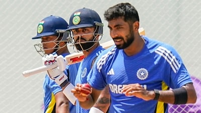 Indian cricketers Virat Kohli, Yashasvi Jaiswal and Jasprit Bumrah during a training session (PTI) Indian cricketers Virat Kohli, Yashasvi Jaiswal and Jasprit Bumrah during a training session (PTI)