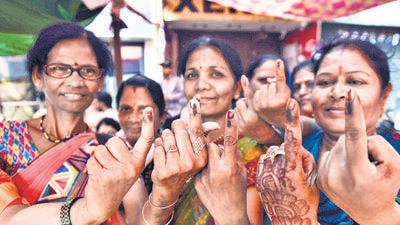 Since early morning Wednesday, polling stations were abuzz with women of all ages, clad in colourful saris and exuding a sense of determination. (MAHENDRA KOLHE/HT PHOTO) Since early morning Wednesday, polling stations were abuzz with women of all ages, clad in colourful saris and exuding a sense of determination. (MAHENDRA KOLHE/HT PHOTO)