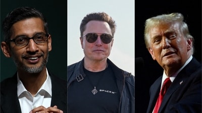 Google CEO Sundar Pichai, Elon Musk and Donald Trump. Google CEO Sundar Pichai, Elon Musk and Donald Trump.