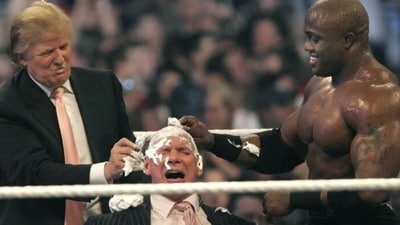 Trump shaved Vince McMahon's head in a stage dispute after their intense animosity reached a climax on April 1, 2007. Trump shaved Vince McMahon's head in a stage dispute after their intense animosity reached a climax on April 1, 2007.
