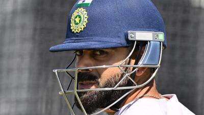 Virat Kohli during a practice session at the Optus Stadium in Perth on Wednesday. (AFP)