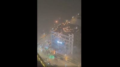 The firecrackers are shot into the sky and emit plumes of smoke, adding to the already hazardous air. (Reddit/r'gurgaon) The firecrackers are shot into the sky and emit plumes of smoke, adding to the already hazardous air. (Reddit/r'gurgaon)