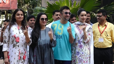 Shraddha Kapoor with her family, show their inked fingers after casting votes, Shraddha Kapoor with her family, show their inked fingers after casting votes,