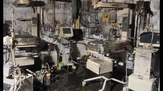 The fire in the NICU ward at Maharani Laxmi Bai Medical College in Jhansi on Friday night, (File Photo)
