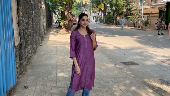 Sharvari Wagh shows her inked finger after casting vote.