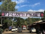 Banner reading ‘welcome home brave martyrs’ put up when the 10 bodies were brought to Churachandpur. (HT PHOTO)