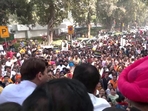 Delhi BJP leaders and workers protest near the residence of AAP national convener Arvind Kejriwal, over 'Sheesh Mahal' controversy.