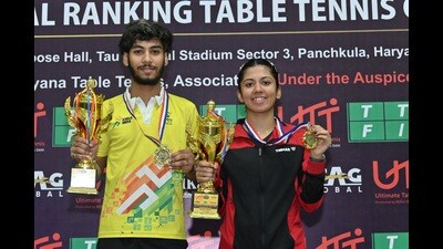 Ankur Bhattacharjee of West Bengal and Suhana Saini from Haryana emerged as the U-19 boys’ and girls’ champions, respectively, on the penultimate day of the National Ranking Table Tennis Championships. (HT Photo)