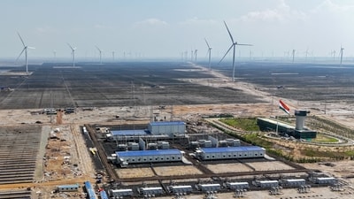 This aerial photograph taken on October 15, 2024 shows solar panels installed at the Adani Green Renewable Energy Plant in Khavda, in India's Gujarat state (Punit Paranjpe/AFP) This aerial photograph taken on October 15, 2024 shows solar panels installed at the Adani Green Renewable Energy Plant in Khavda, in India's Gujarat state (Punit Paranjpe/AFP)