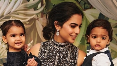 Isha Ambani with her children Aadiya Shakti and Krishna (Instagram/@anaitashroffadajania) Isha Ambani with her children Aadiya Shakti and Krishna (Instagram/@anaitashroffadajania)